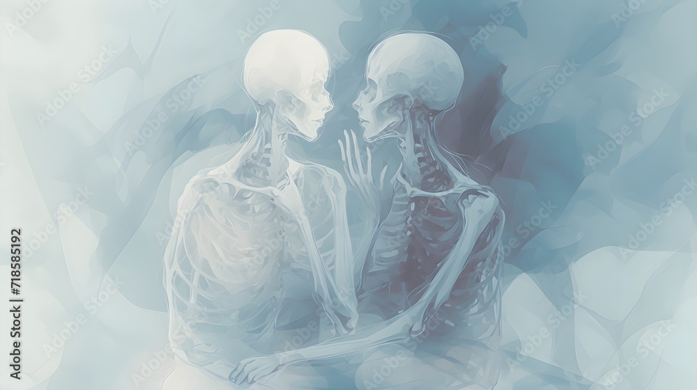 skeleton in love abstract background love till death - obrazy, fototapety, plakaty 