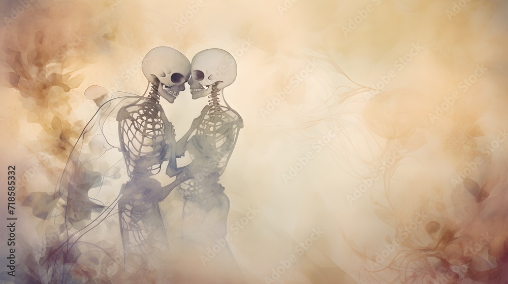skeleton couple abstract background love till death - obrazy, fototapety, plakaty 
