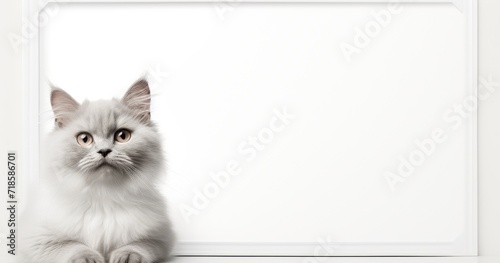 white cat with blank note