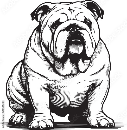 bulldog full body as a line art illustration, cartoon outline white background