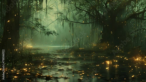 Wallpaper Mural Beware the alluring glimmer of willothewisps in the swamp, for they are known to lead travelers astray, their mysterious lights guiding them deeper into the dark and treacherous Fantasy animation Torontodigital.ca