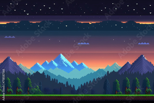 Night mountains 8bit game landscape