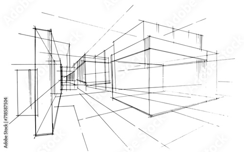drawing exterior and interior architectural lines. , graphic assembly in architecture and interior design work. ,sketch ideas for interior or exterior designs.