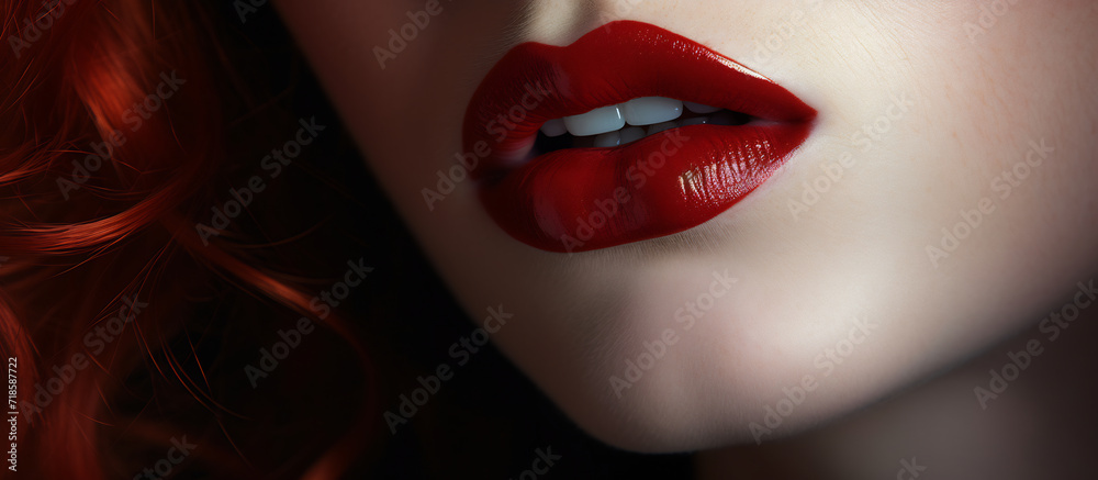 Close-Up of Woman's Red Lips with Softly Textured Skin. Beauty and Makeup Concept Close-Up of Woman's Red Lips with Softly Textured Skin. Beauty and Makeup Concept