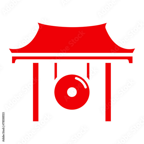 ornament of lunar new year. gong icon on red colour