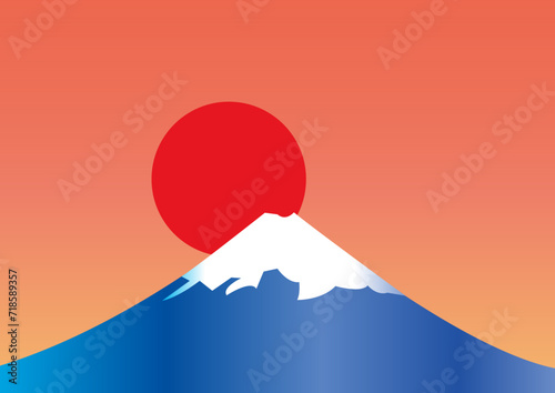 日本の象徴富士山と夕陽のイラスト