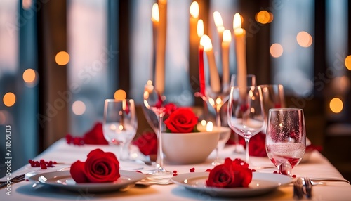 Romantic table setting with candles valentine
