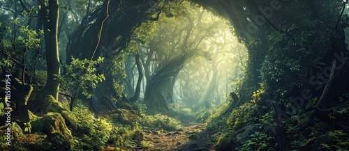 Mystical Green Forest Landscape  Generative AI