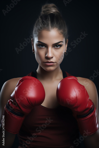 Portrait of a gorgeous woman with boxing gloves. Self defence and sports concpet. High quality photo © Starmarpro