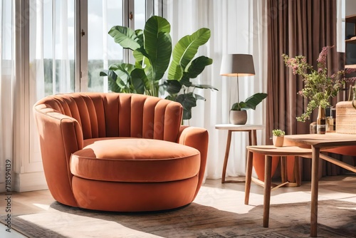 orange sofa chair in living room