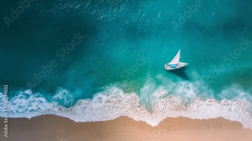 Top down view of tropical beach waves engulfing the sand