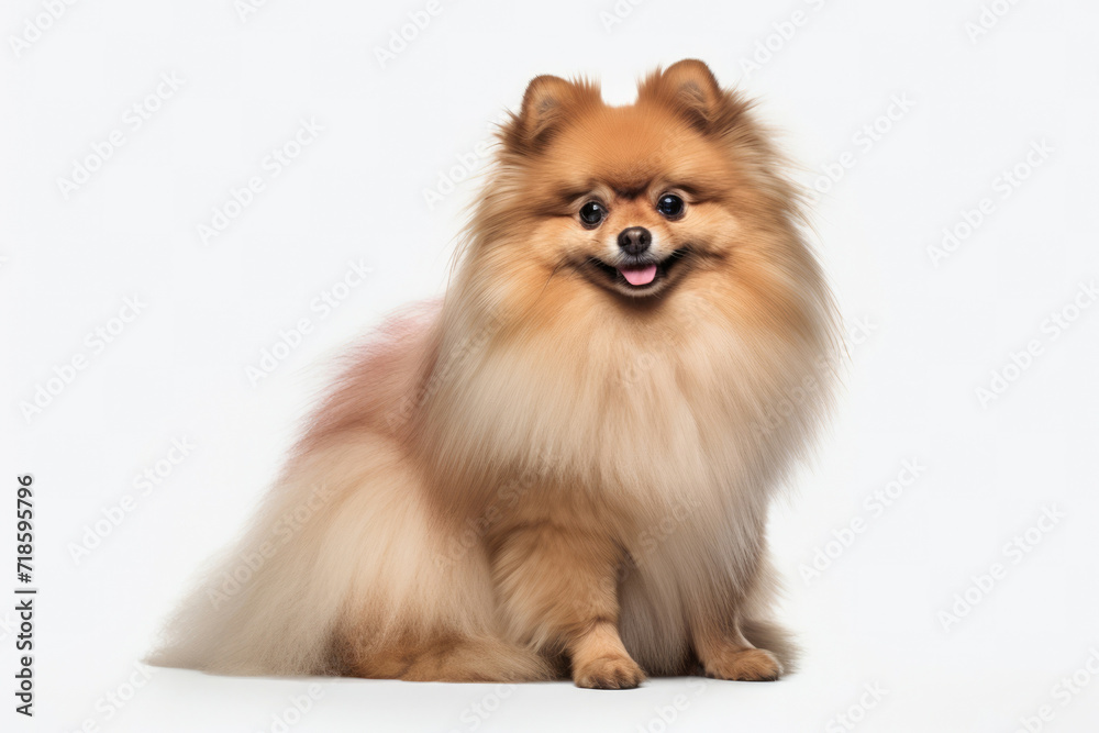 Cute dog pomeranian breed fluffy spitz puppy animal pet small