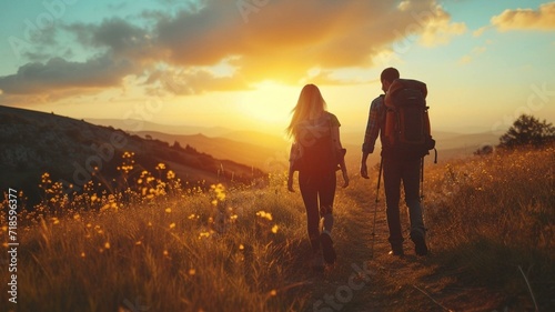 couple walking in the sunset