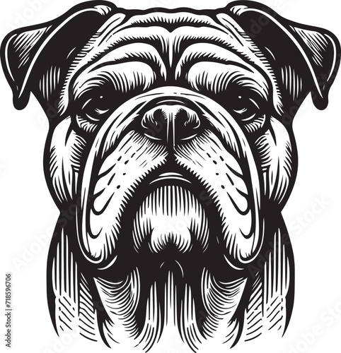 head bulldog dog pet line art illustration, cartoon outline white background