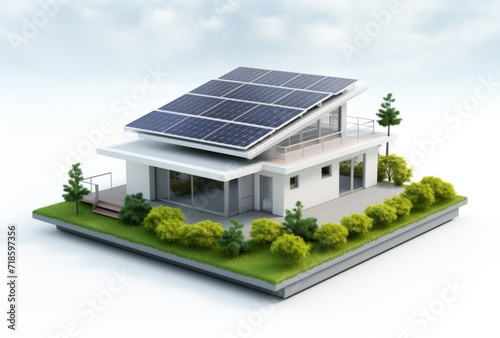 3D house with solar cells white background © wanna