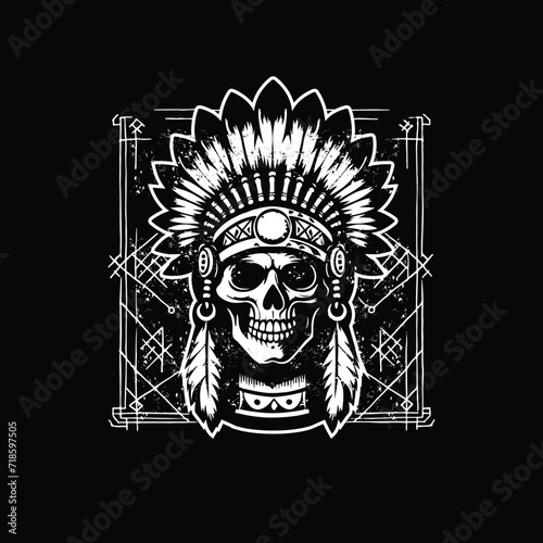 indian skull, design for t shirt