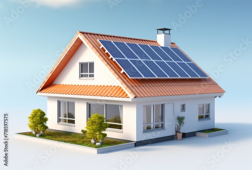 3D house with solar cells white background © wanna