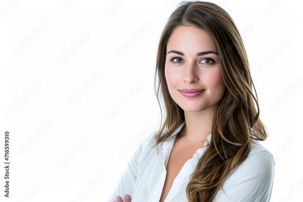 Confident young entrepreneur woman isolated on a white background with space for text Confident young entrepreneur woman isolated on a white background with space for text