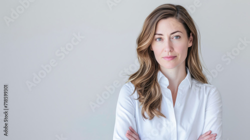 Confident young entrepreneur woman isolated on a white background with space for text