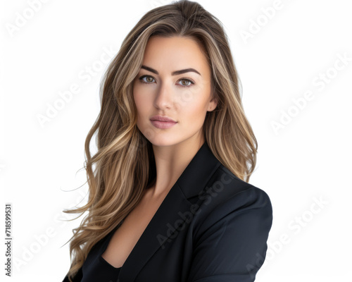 Confident young entrepreneur woman isolated on a white background with space for text
