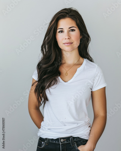 Confident young entrepreneur woman isolated on a white background with space for text © JuanM