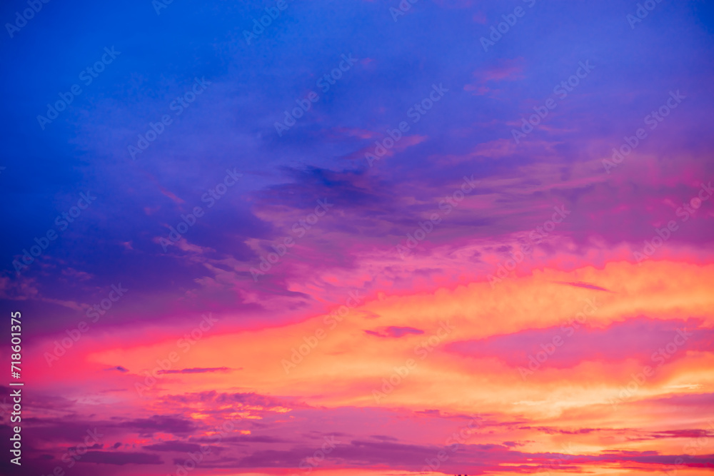 Vibrant Sunset Sky With Vivid Pink and Blue Hues Captured at Dusk