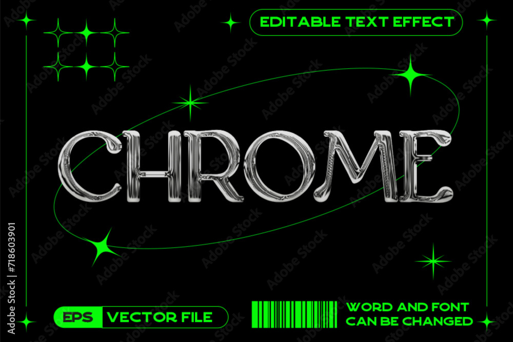 Chrome editable vector text effect. Metallic text style