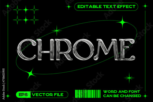 Chrome editable vector text effect. Metallic text style