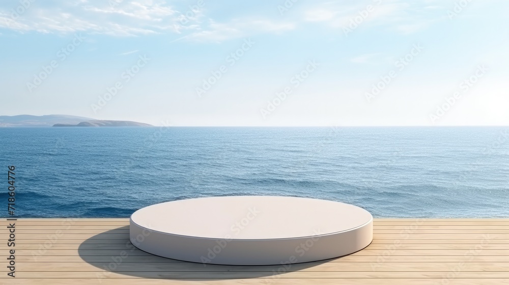 Obraz premium Round podium for a new product against the background of the sea