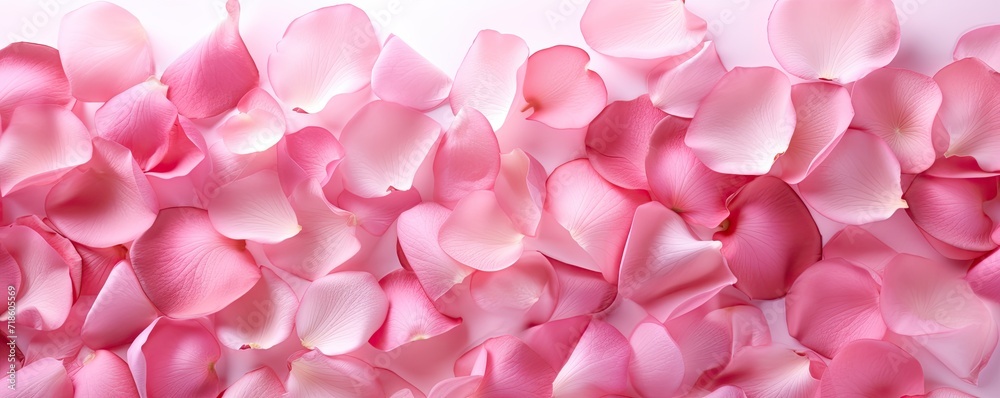 Petals of pink rose spa background. flying petals for romantic banner design. Love concept