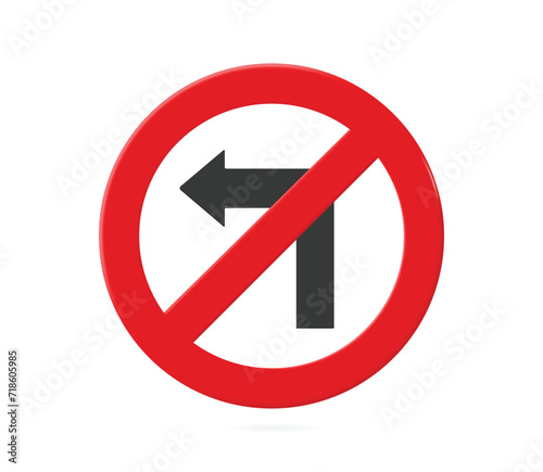 Free Download Red no left turn sign with a red line crossed by a black arrow facing left  To enforce driving on the road, vector illustration on white background for design - GFXLoad
