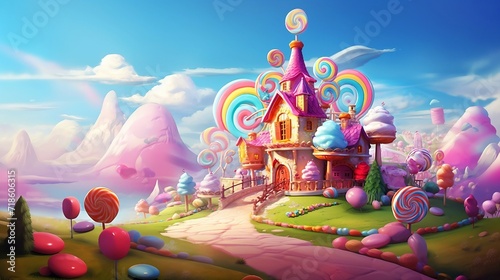 Sweet fantasy candy land world background illustrationAI Generated