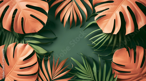 tropical leaf background minimal, Copy Space, Generative Ai