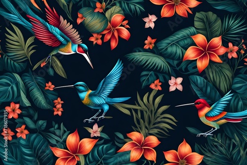 background with flowers and bird