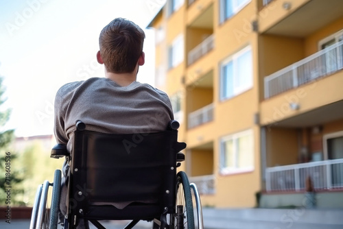 Man in Wheelchair Observing Cityscape From Building