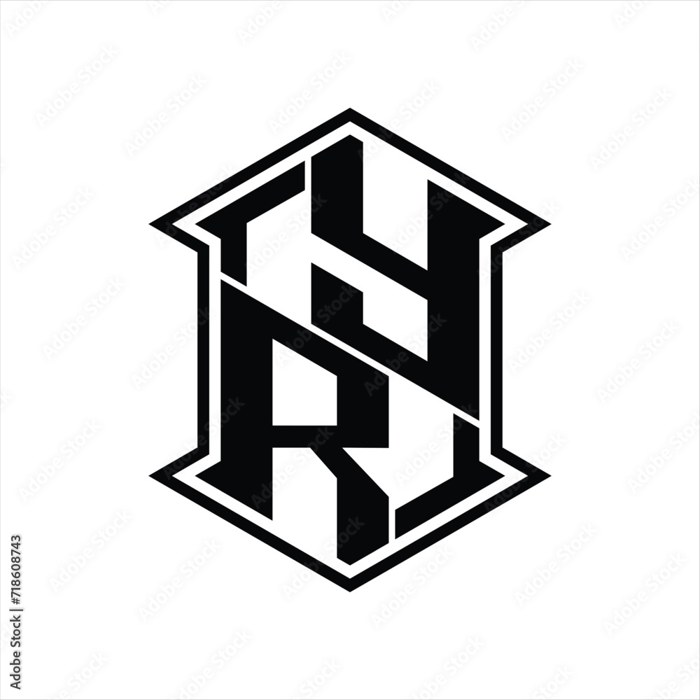 YR Logo monogram hexagon shield shape up and down with sharp corner isolated style design YR Logo monogram hexagon shield shape up and down with sharp corner isolated style design