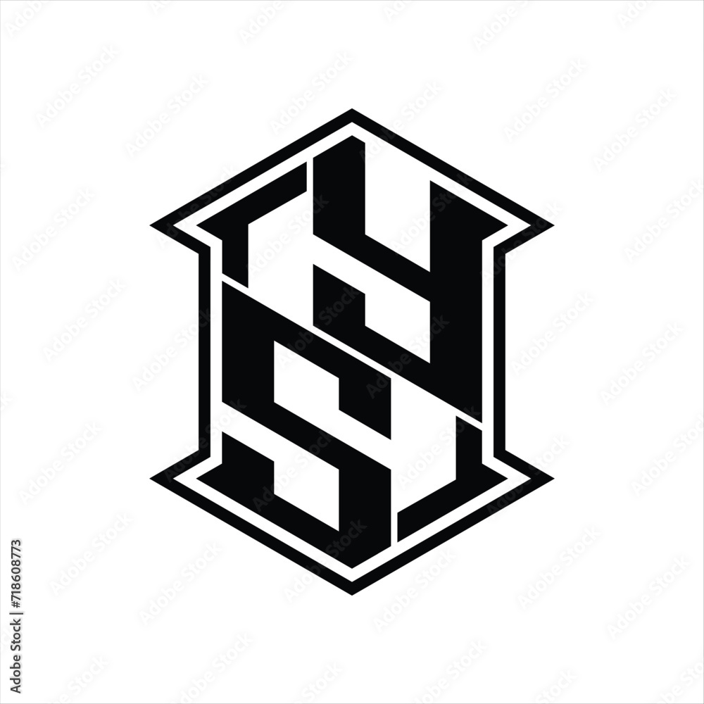 YS Logo monogram hexagon shield shape up and down with sharp corner isolated style design YS Logo monogram hexagon shield shape up and down with sharp corner isolated style design