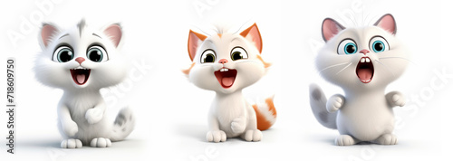 3D happy cat funny character on white background