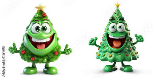 3D happy funny christmas tree character on white background