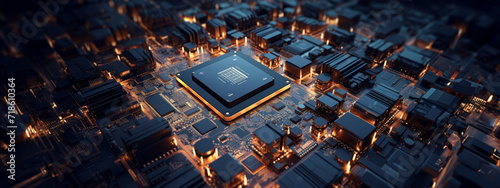3D Rendering of Chipset CPU on laptop mainboard. For technology, software development, coding, Hi-tech background