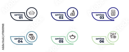 pie, mustard, pickle, persimmon, teapot, spice outline icons. editable vector from gastronomy concept.
