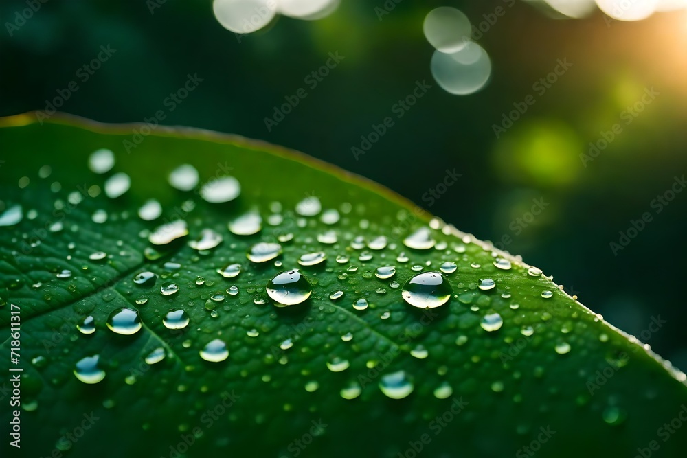 dew on the leaf in sunrise