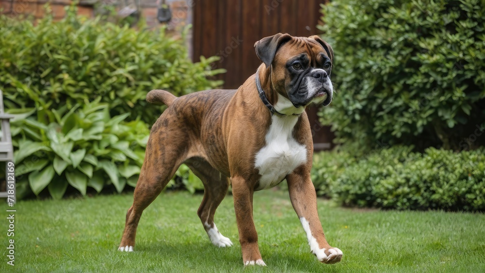 Brindle boxer in the garden