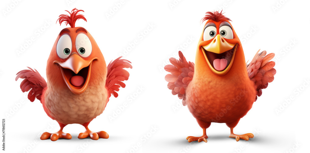 3D happy funny Hen character on white background