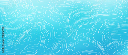 Ocean bottom topographic line map curvy wave isolines vector illustration. Sea depth topographic landscape surface for nautical radar readings. Cartography texture abstract banner relief ocean floor.