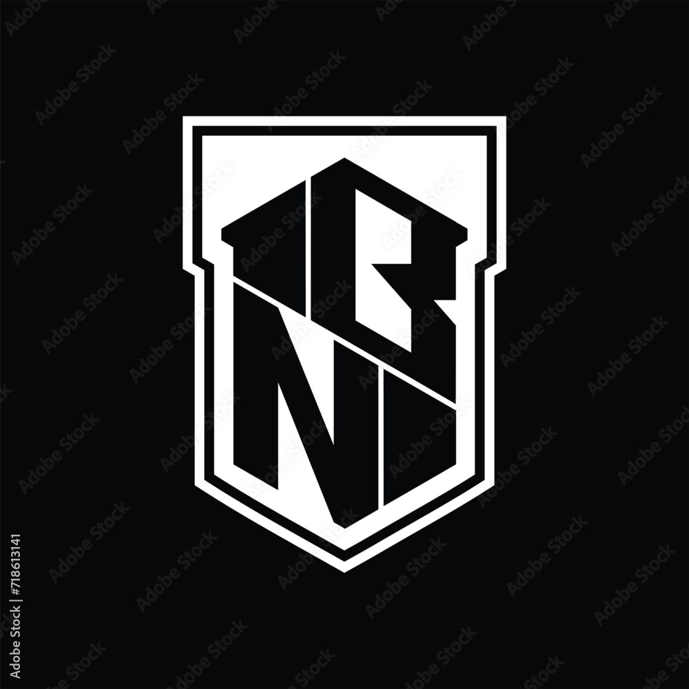 BN Logo monogram hexagon geometric up and down inside shield isolated style design template