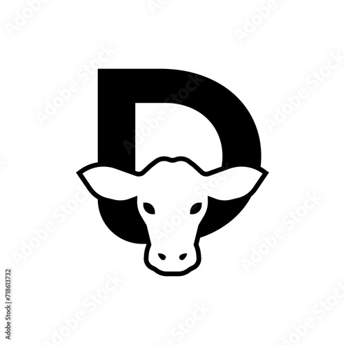 initil letter d cow logo neagtive space