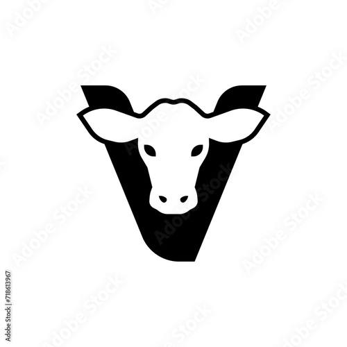 initil letter v cow logo neagtive space