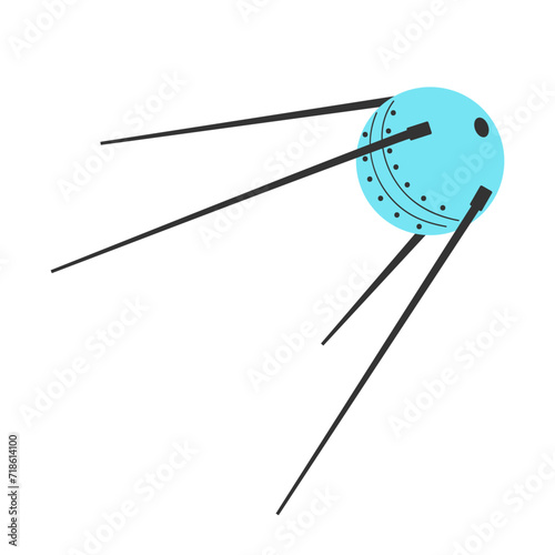 Space orbital round satellite. First artificial satellite. Sputnik. Flat vector isolated illustration.