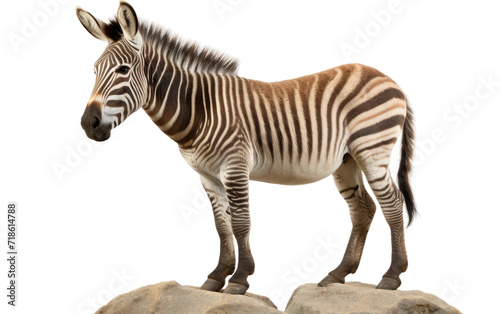Zebra stand on stone isolated on transparent Background